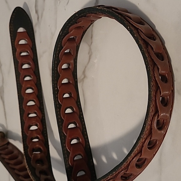 Men's 46 Brown Leather Open Loop Belt Casual Neutral Preppy Quality - Picture 6 of 8